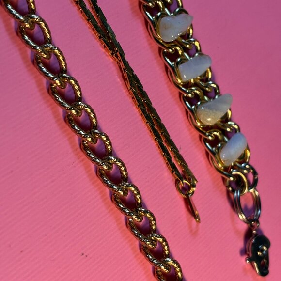 3 Bracelets Opal Teeth Rocks *Emmons Germany Dangle* Two Strands all 18k Gold Pl - Picture 9 of 13